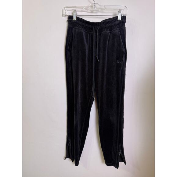 Pink Pants - PINK Victorias Secret Pink Black Velvet Sweatpants Tapered Ankle Zipper Size S
